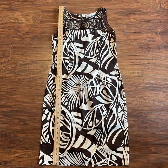 Danny & Nicole Womens Sleeveless Brown Cream Leaf Pattern Dress 4P - Picture 4 of 7